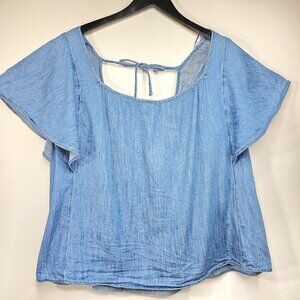 Old Navy Chambray Short Sleeve Flowy Blouse Flutter Sleeves Top